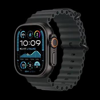 Apple Watch Ultra 2 49mm Black Titanium Ocean Band Black PDP Image Position 1 WWEN Apple Watch Ultra 2 49mm Black Titanium Ocean Band Black PDP Image Position 1 WWEN
