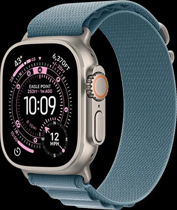 Apple Watch Ultra 3 - 49mm Natural Titanium Light Blue Alpine Loop 34FR Screen Apple Watch Ultra 3 - 49mm Natural Titanium Light Blue Alpine Loop 34FR Screen