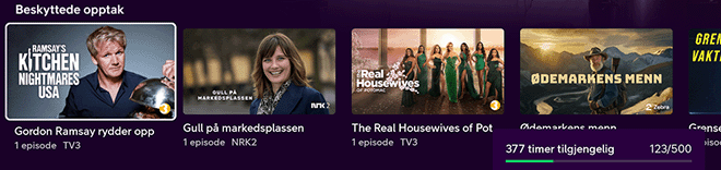 Skjermbilde i Telia Play som viser beskyttede opptak inne på Mitt innhold. Skjermbilde i Telia Play som viser beskyttede opptak inne på Mitt innhold.